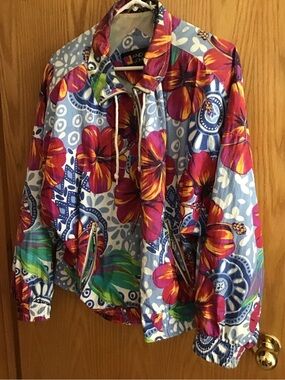 Andy Johns vintage Anorak Floral Zip-Front Jacket - Multicolor. Hibiscus. Med